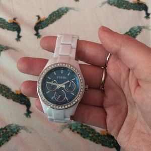 Fossil white watch with blue face!
